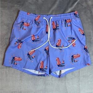 Cabana by Crown Ivy Men Swim Trunks American Flag Elastic Waist Drawstring sz LG